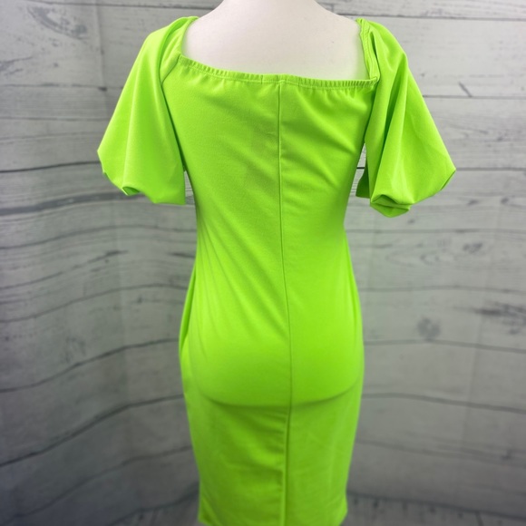 Fashion Nova Pop Bubble Sleeve Dress Neon Green - Picture 2 of 3